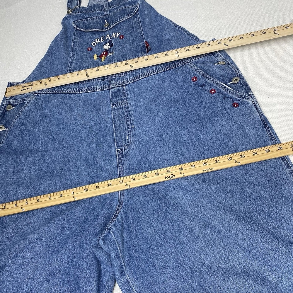 Vintage 90s Mickey Unlimited Disney Overalls Womens 20 Denim Embroidered Dreamy - Picture 12 of 16